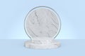 Round marble podium on blue background. 3D illustration