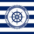 Round Marine Emblem with Ship`s Wheel