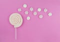 Round marshmallow lollipop on stick with meringue Royalty Free Stock Photo