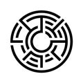 Round maze icon. Flat design. Stock vector. Split maze
