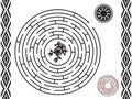 Round maze for kids and adults. Native American Indians symbols.