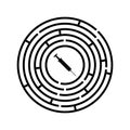 Round maze and syringe symbol inside labyrinth. Addiction and medicine theme. Vector editable template. Isolated clipart.