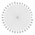 Round measuring circles. 360 degrees scale circle with lines, circular dial and scales meter vector. Royalty Free Stock Photo