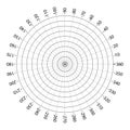Round measuring circles. 360 degrees scale circle with lines, circular dial, and scales meter vector.