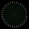 Round measuring circles. 360 degrees scale circle with lines, circular dial, and scales meter vector.