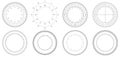 Round measuring circles. 360 degrees scale circle with lines, circular dial and scales meter vector set