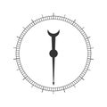 Round measuring scale with arrow. 360 degree template of barometer, compass, protractor, circular ruler tool template