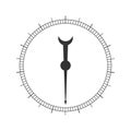 Round measuring scale with arrow. 360 degree template of barometer, compass, protractor, circular ruler tool template Royalty Free Stock Photo