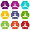 Round mechanic detail icon set color hexahedron