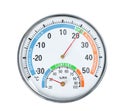 Round mechanical hygrometer isolated on white, top view. Meteorological tool Royalty Free Stock Photo