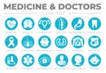 Round Medicine and Healthcare Icon Set of Cardiology, Neurology, Gynecology, Orthopedy, Gastroenterology, Stomatology,Oncology,