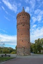 Round medieval fortified tower built of brick in Friedland Mecklenburg-Vorpommern called Fangelturm, formerly part of the city