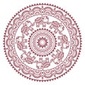 Round Mehndi, Indian Henna brown tattoo pattern