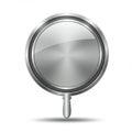 Round metal button featuring a polished silver finish with a glossy effect, giving it a reflective Royalty Free Stock Photo