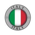 Round metal medallion with the name of the country of Italy and