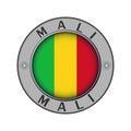 Round metal medallion with the name of the country of Mali and a