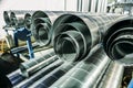 Round metal or steel or galvanized iron tubes or pipes in metalworking workshop Royalty Free Stock Photo