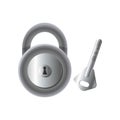 Round metal steel padlock with key, secured home element