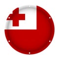 Round metallic flag of Tonga with holes Royalty Free Stock Photo