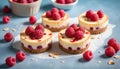 round mini cheesecakes with raspberries