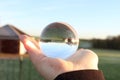 Mirror in girl hand Royalty Free Stock Photo