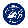 Round Modern Pentathlon pictogram, new sport icon in blue circle