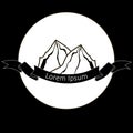 Round mountain hand drawn logo in monochrome version. Vector design element in vintage style for logotype, label