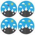 Round mountain peaks set, success and achievement concept, vector illustration