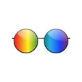 Round multicolor sunglasses 3D. Summer sunglass shade isolated white background. Color sun glass. Realistic design eye