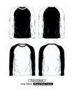 Round Neck Long Sleeve Raglan T-Shirt Template, Black White, Front And Back View Royalty Free Stock Photo