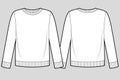 Round neck long sleeve Sweater, technical drawing vector template