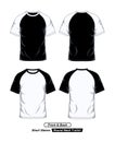 Round Neck Short Sleeve Raglan T-Shirt Template, Black White, Front And Back View Royalty Free Stock Photo