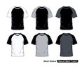 Round Neck Short Sleeve Raglan T-Shirt Template, Black White And Gray Colors, Front View Royalty Free Stock Photo