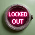 Round neon sign with 'LOCKED OUT' glowing in pink. Royalty Free Stock Photo