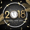 Round 2018 new year background with clock.