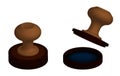 Round notary wooden seal for stamps. Postal printing, marking of letters and postal items. 3d vector