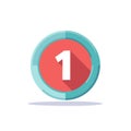 Round number one icon with a salmon colored circle and teal border Royalty Free Stock Photo