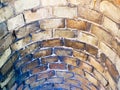 Round old brick wall. Inside view of an old brick industrial pipe. close-up Royalty Free Stock Photo