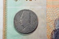 Round old Egyptian coin of two 2 milliemes series 1929 AD 1348 AH features king Fuad I of Egypt on obverse side and value with