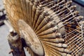 Round old wooden spinning wheel for wool Royalty Free Stock Photo