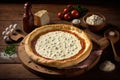 round open tyrolean pie on table with large cottage cheese curd top