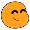 Round orange chubby monster head is smiling happily friendly, doodle icon drawing