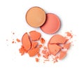 Round orange crashed eyeshadow for makeup as sample of cosmetics product