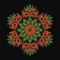 Round orange pattern like mandala for Carnival. Royalty Free Stock Photo