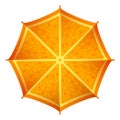 Round orange sunshade. Beach umbrella top view