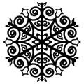 Round ornament, mandala. Christmas snowflake pattern, decorative design element. Icon, beautiful pattern. Black drawing on white