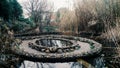 Round ornamental pool, fish pool, Ege University Botanical Garden