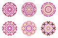 Round ornate colorful geometrical stone mandala logo set