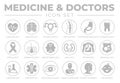 Round Outline Healthcare Icon Set of Cardiology, Neurology, Gynecology, Orthopedy, Gastroenterology, Stomatology,Oncology,