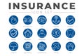 Round Outline Insurance Icon Set with Car, Property, Fire, Life, Pet, Travel, Dental, Commercial, Health, Marine, Liability Web Royalty Free Stock Photo